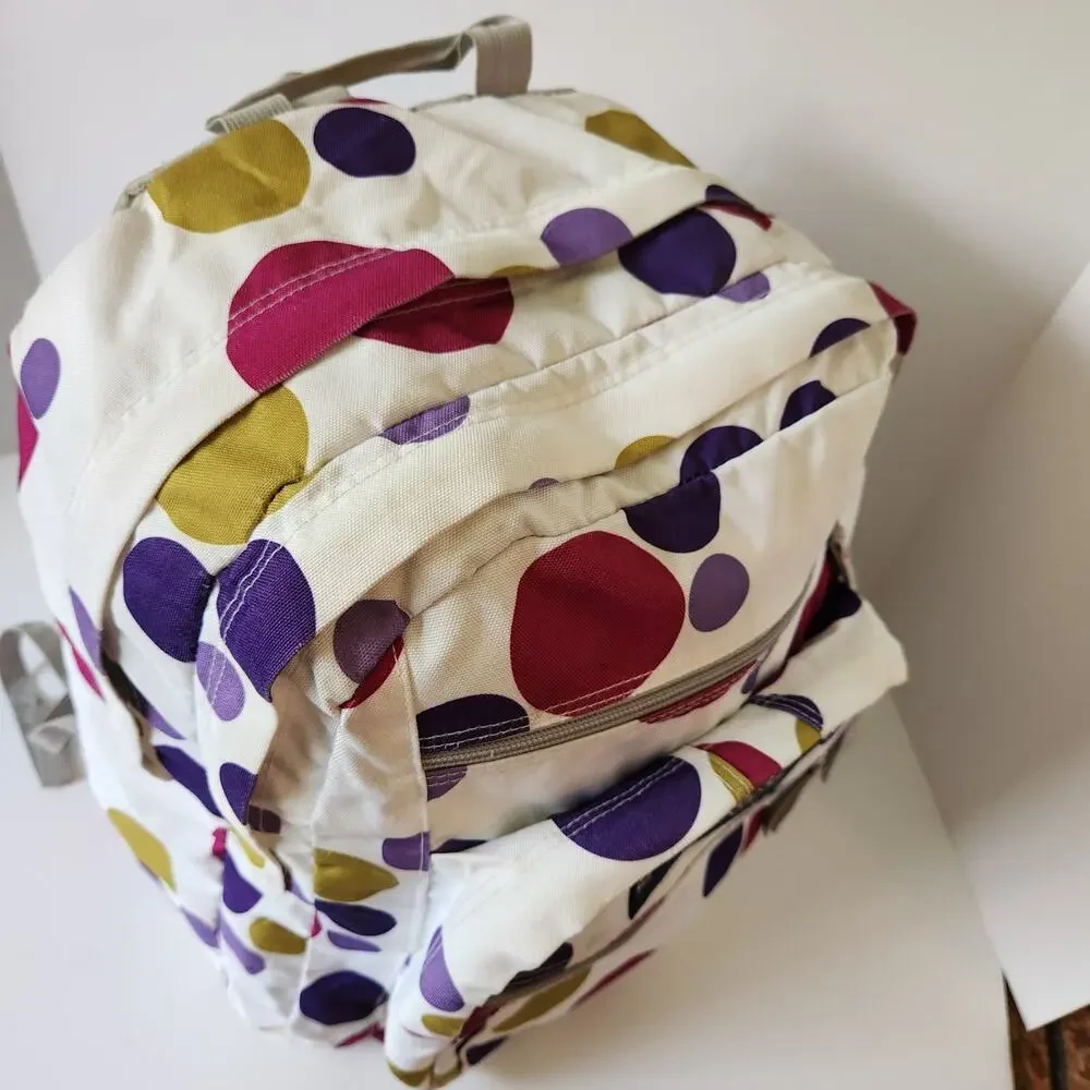 Y2K Jansport White Polka Dot Backpack Pink Purple Gold School Book Bag Large